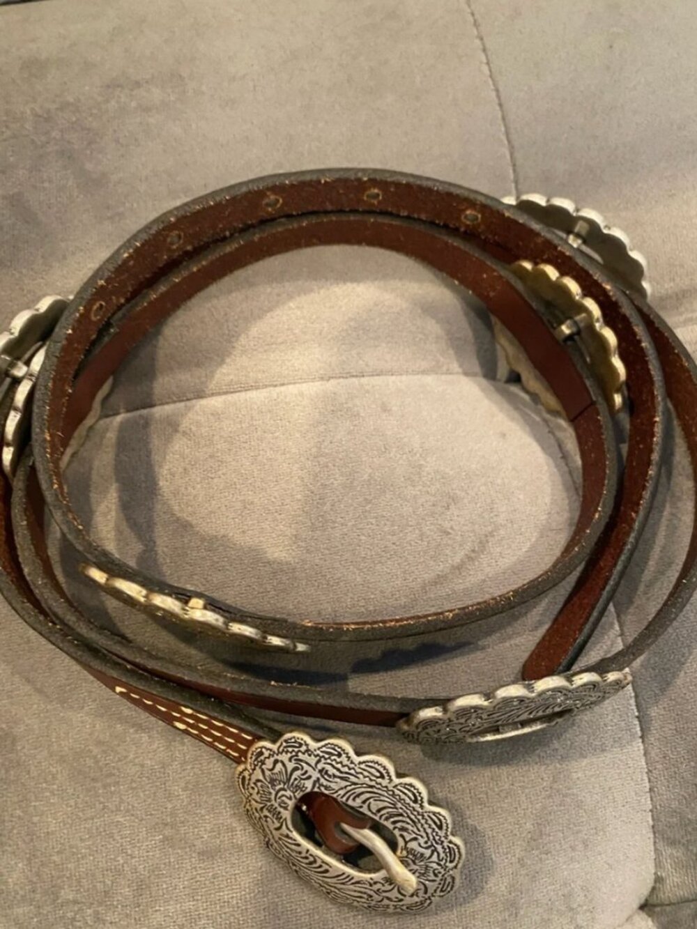 New Lauren Ralph Lauren Brown Leather Adjustable Concho Belt - Picture 2 of 4